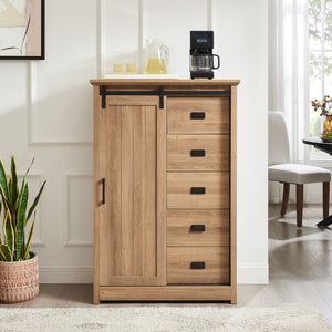 5 Drawers Dresser with Sliding Barn Door