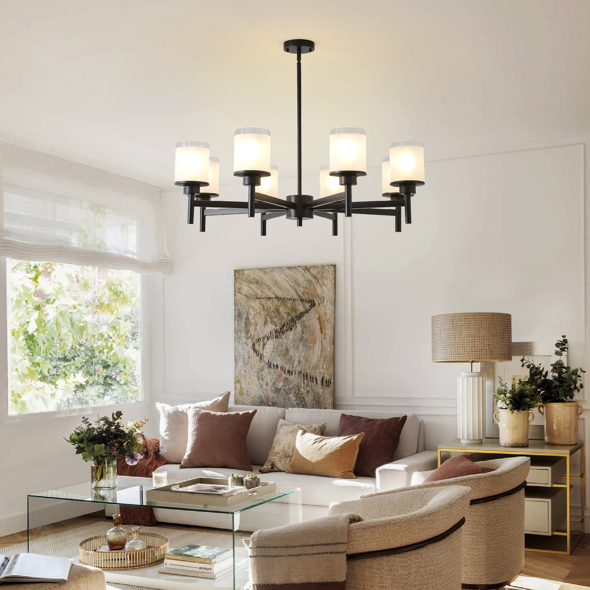 8-Light Frosted Glass Farmhouse Chandelier