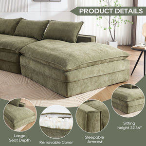 Modern Minimalist Modular Sectional Sofa With Deep Seats And Right Facing Chaise