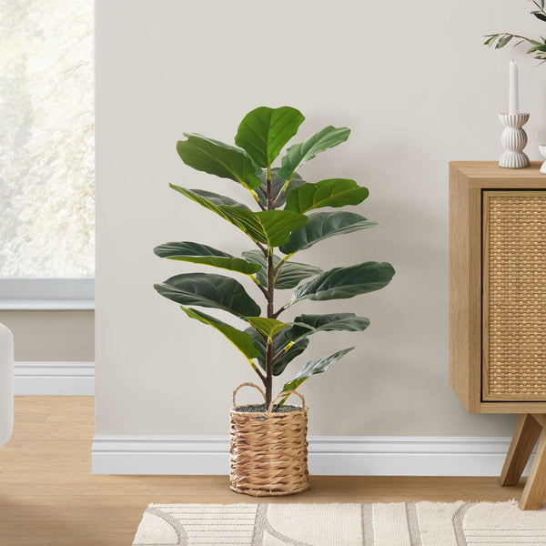 28" Tall, Artificial Plant, Fiddle Tree, Indoor, Faux, Fake, Floor, Greenery, Potted, Real Touch, Decorative - Green / Beige - Best Buy Furniture