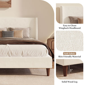 Upholstered Modern Platform Bed With Wingback Headboard