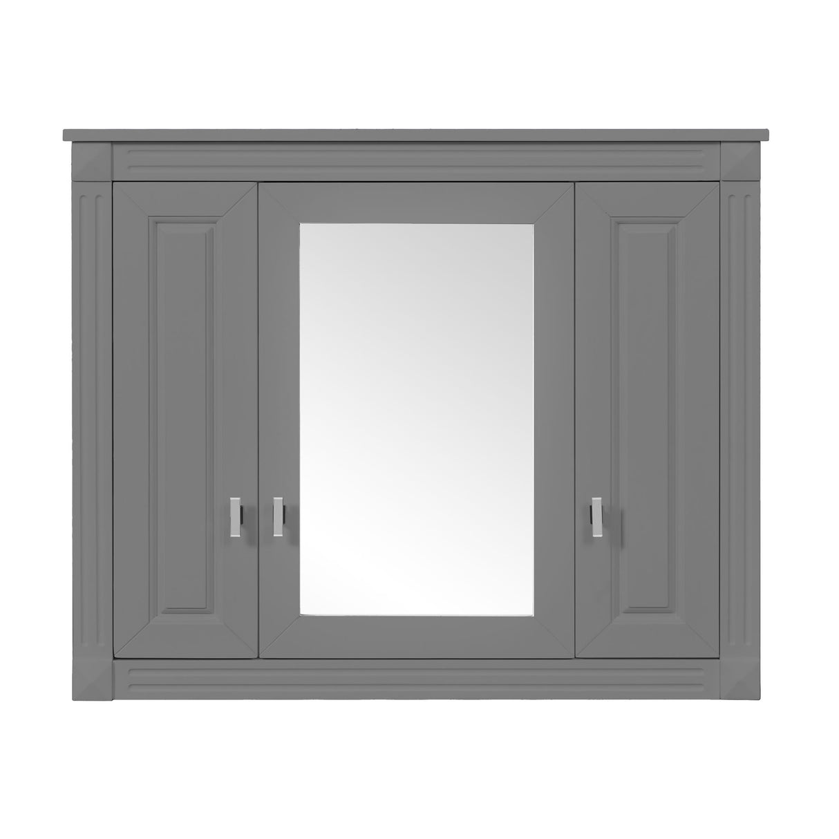 Wall Mounted Bathroom Cabinet With Mirror And 4 Shelves, Rectangular Design - Gray