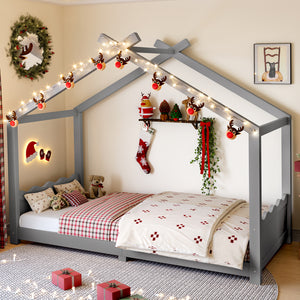 Twin House Floor Bed with Support Slats