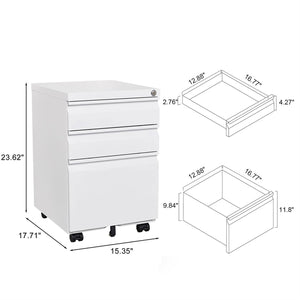 Contemporary 3 Drawer Mobile Filing Cabinet With Lock, Metal Office Storage For Legal / Letter Size