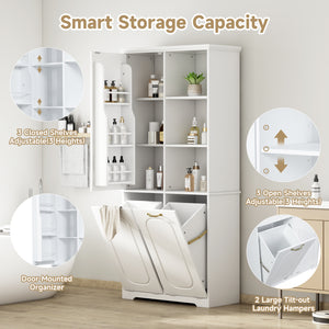 Freestanding Tall Storage Cabinet with 2 Tilt-Out Hampers