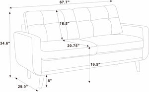 67.7" Wide Mid-Century Modern Upholstered Tufted Loveseat Sofa With Wooden Legs