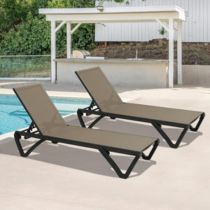 Pool Lounge Chairs Set of 2 with Adjustable Positions and Wheels