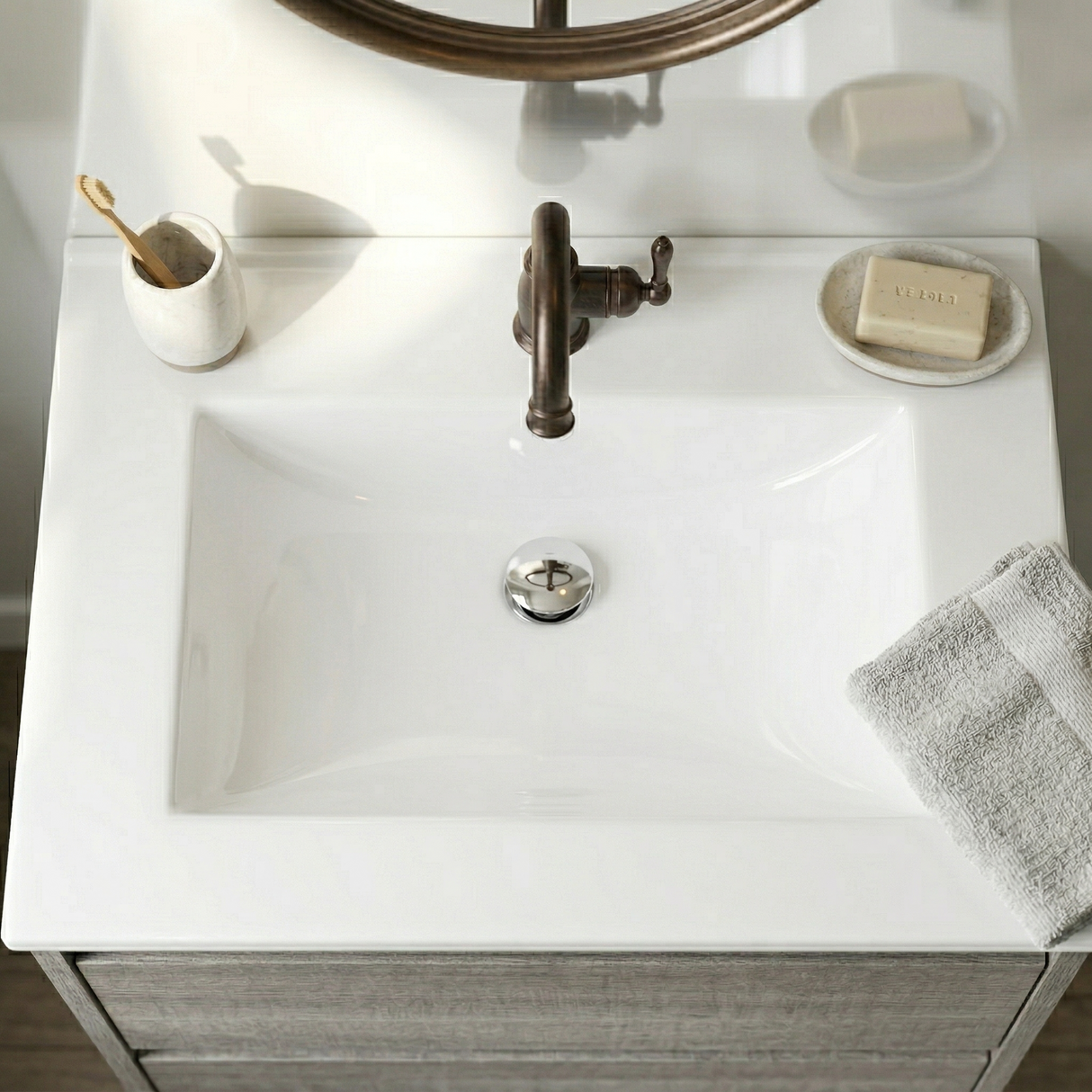 24"W x 18.5"D Drop-In Bathroom Ceramic Vessel Sink with Single Hole