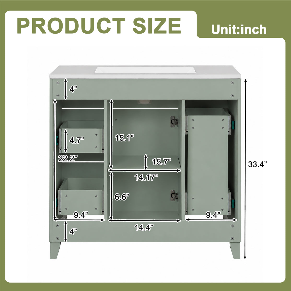 36" Green Bathroom Vanity with Ceramic Sink