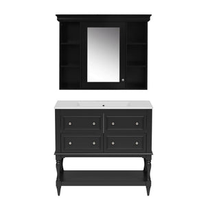 Bathroom Vanity With Medicine Cabinet, Storage Cabinet With 4 Drawers, Adjustable Shelf Mirror