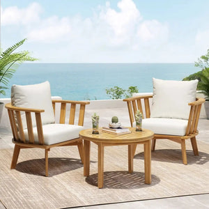 Patio Furniture Set, Outdoor Acacia Wood Patio Club Chair With Table - Best Buy Furniture
