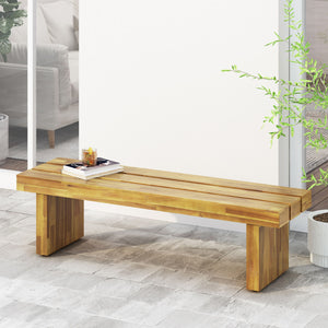 Nahanni - Rustic Acacia Wood Bench With Slat Design - Natural - Best Buy Furniture