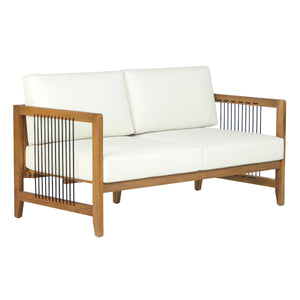Acacia Wood Outdoor Loveseat with Handwoven Rope