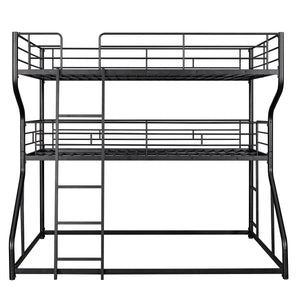 Industrial Triple Bunk Bed With Dual Ladders Frame, Space Saving Design