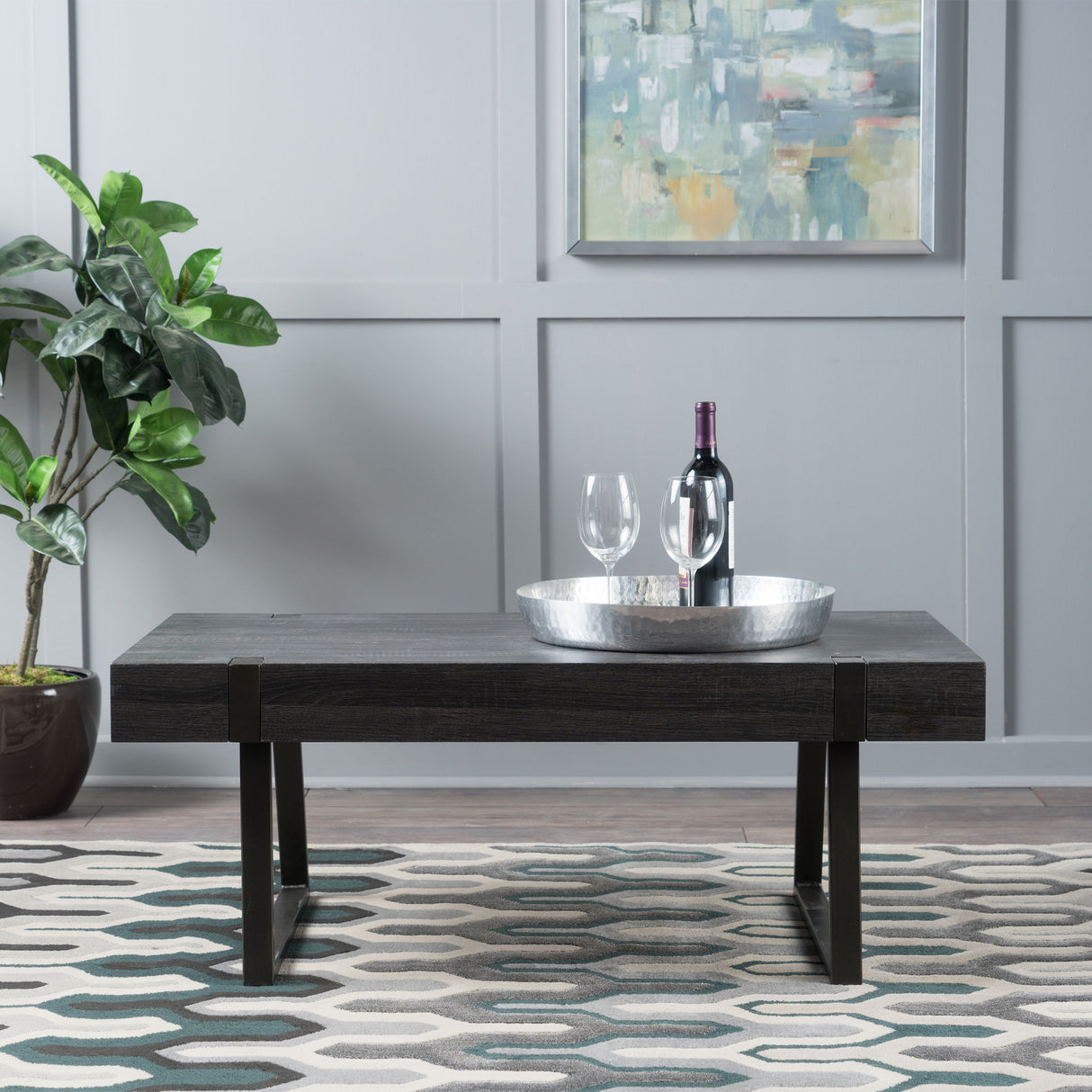 Abitha Coffee Table With Industrial Powder Coated Metal Legs