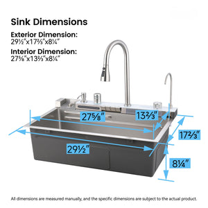 Pull-out Faucet Single Bowl Sink - 30"x18"