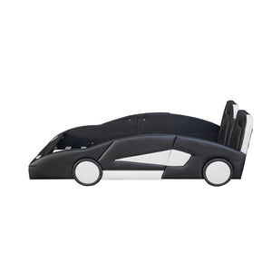 Race Car Shaped Twin Platform Bed With Wheels, Pine Wood Construction