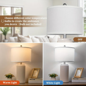 Farmhouse Table Lamps Set of 2 – Ceramic Base Bedside Lamps for Bedroom & Living
