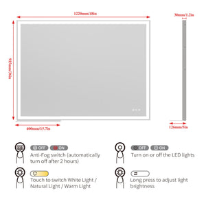 LED Bathroom Vanity Mirror Wall Mounted Adjustable / Warm / Natural Lights Anti-Fog Touch Switch With Memory Modern Smart Large Bathroom Mirrors