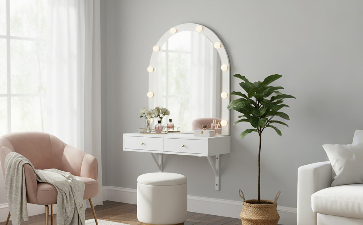 Floating Makeup Vanity Desk with Mirror & 3-Color Lights