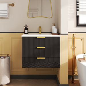 Wall Mounted Floating Cabinet With Double Drawer, Rectangular Sink