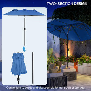 Outsunny 9.5' Double-Sided Patio Umbrella with 3 Air Vents, Tilt and Crank