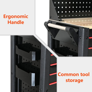 Heavy Duty Tool Cart With 19 Drawers, Tools Not Included, Mobile Storage For Workshop Or Laboratory - Black / Red