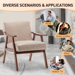 Mid Century Modern Accent Chair With Solid Wood Frame And Extra Thick Backrest