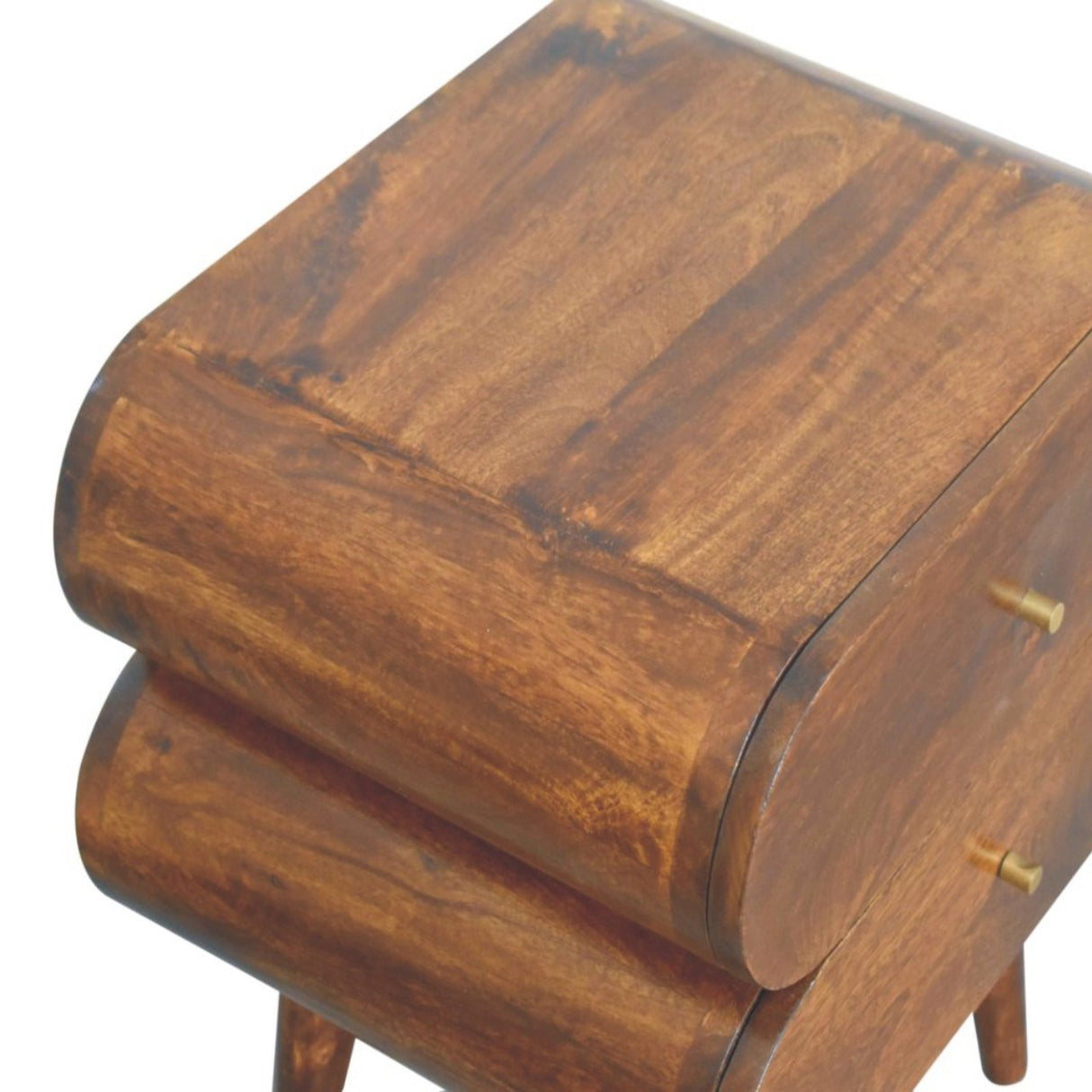 Solid Wood Bubble Chestnut Nightstand, 2-Drawer, Nordic Legs