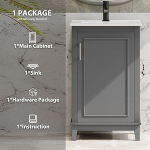 Modern Small Bathroom Vanity Cabinet With Ceramic Basin, Ample Storage, 1 Soft Close Door