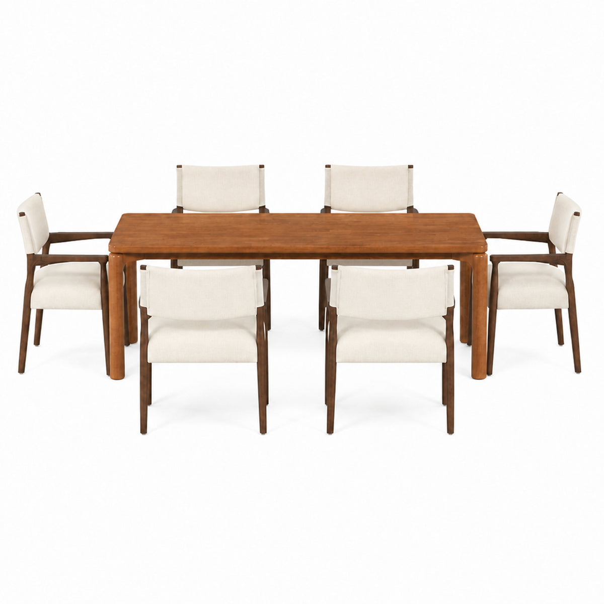 7-Piece Rectangular Dining Table Set, 70 Inch Rubber Wood