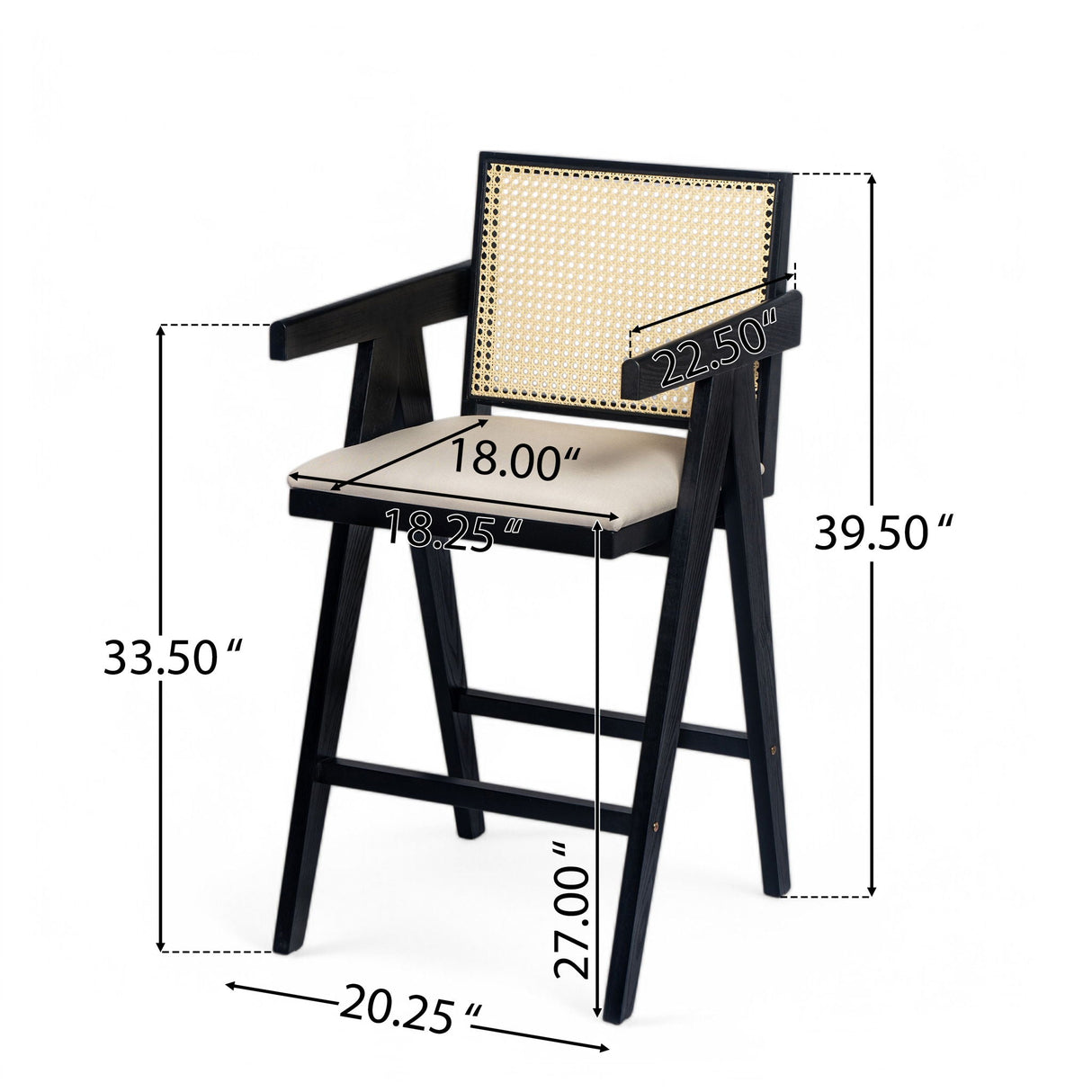 Woven Cane Plastic Backrest Bar Stool Foam Padded Fabric Seat & Durable Rubberwood Frame - Cream Gray - Best Buy Furniture