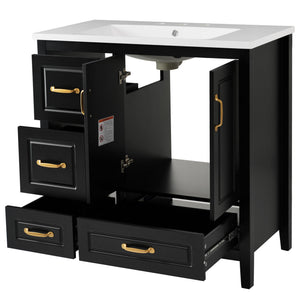 Bathroom Vanity With Sink, Soft Closing Doors & Drawers, Metal Handles