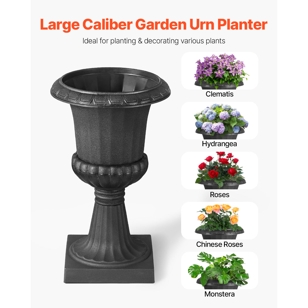 Plastic Urn Planters, 15.8 x 26.4 Inch, 2 Pack