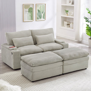 Convertible Loveseat Sofa With Storage, USB Ports, Cup Holders