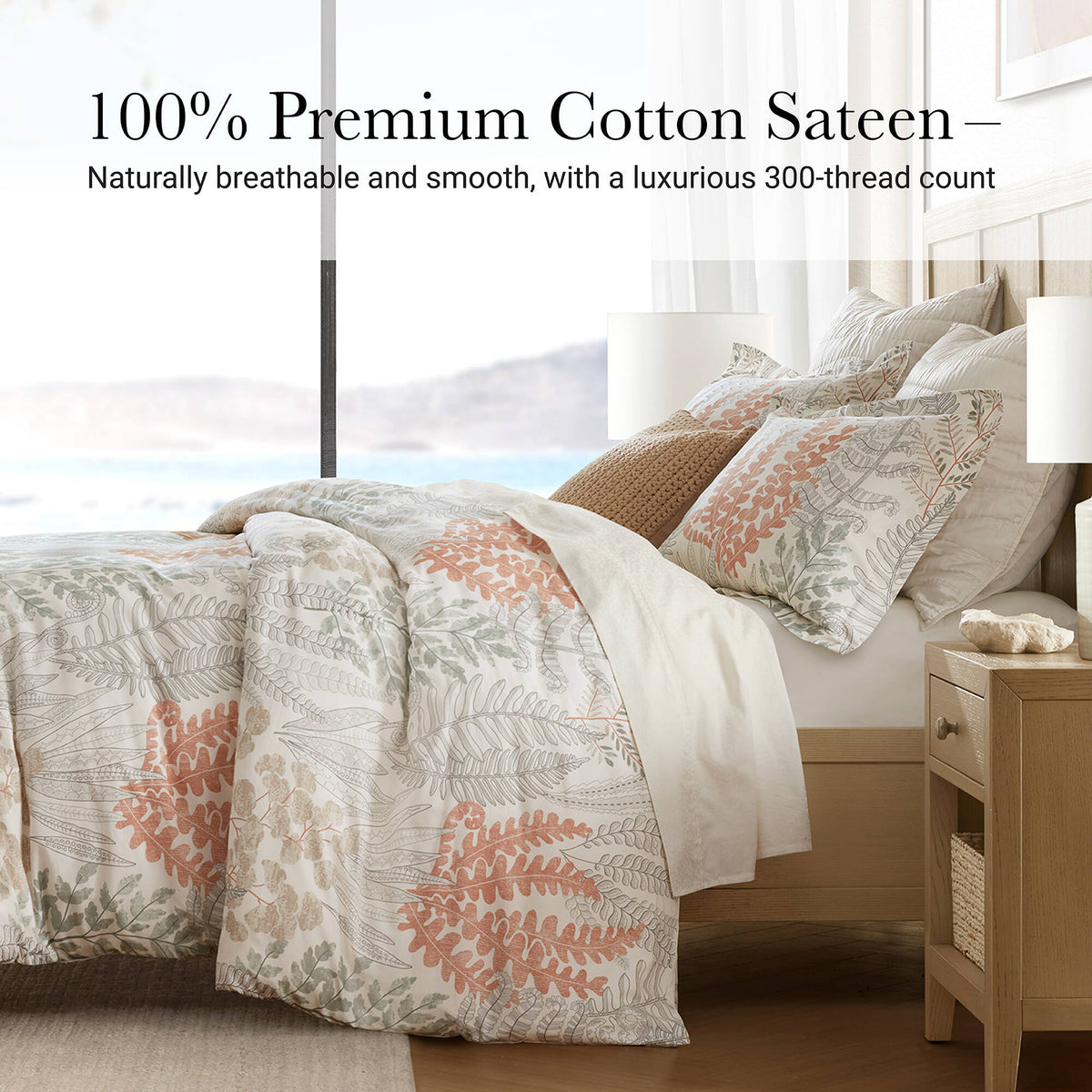 3-Piece Full/Queen Cotton Sateen Duvet Cover Set - Terracotta/Linen