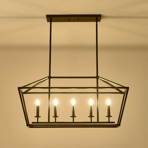 5 Light Farmhouse Kitchen Island Lighting, 5 Light Industrial Linear Chandelier For Dining Room Metal Hanging Pendant Light Fixture For Bedroom Living Room Hallway Conference Room - Matte Black