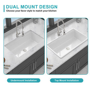Undermount Workstation Single Bowl Porcelain Ceramic Kitchen Sink