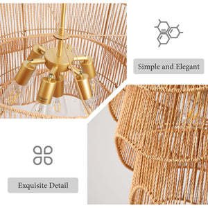 Chandelier With 7 Light E26 Base, Adjustable Height Wave Pendant Light For Living Room - Gold
