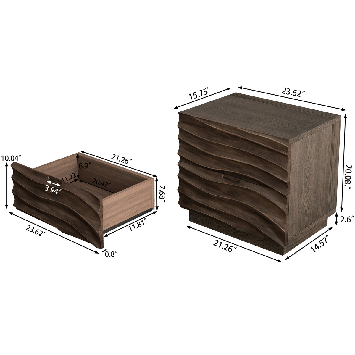 Solid Wood Nightstands with 2 Drawers