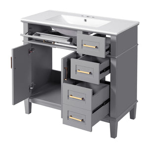 Modern Bathroom Vanity With Ceramic Sink, Soft Close Storage Cabinet