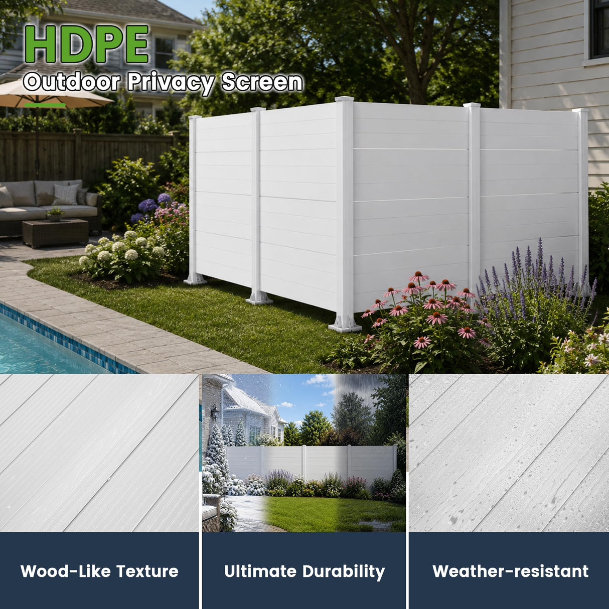 50" W x 49" H Outdoor Privacy Screen, Air Conditioner Fence, All-Weather Vinyl Privacy Fence Screens with Aluminum