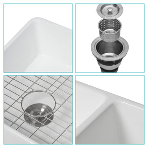 Sink 33" Double Bowl Apron Front Kitchen Sink 50 / 50 - White