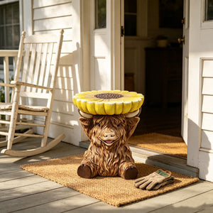 Highland Cow Stool with Sunflower Top