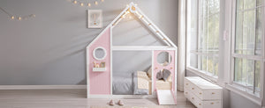 Twin House Bed with Slide, Ball Light Strip