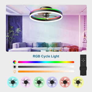 19.7" RGB Flush Mount Ceiling Fan with Light for Bedroom