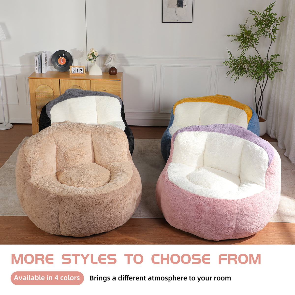 Oversized Multicolor Faux Fur Bean Bag Chair