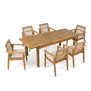 7 Pieces Acacia Wood Outdoor Dining Set with Cushions