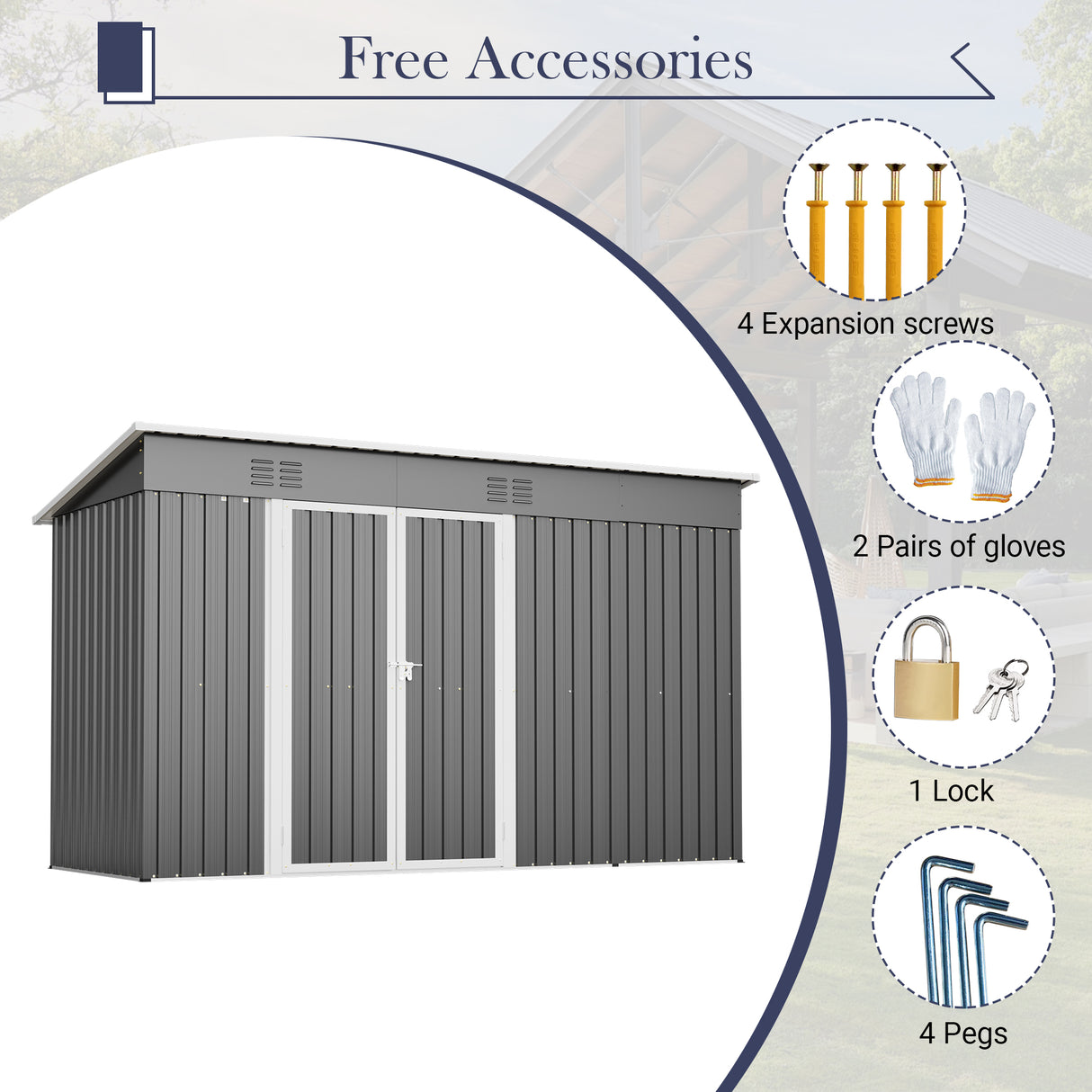 10'x4' Outdoor Metal Storage Shed for Garden Tools Lockable Door With Floor Frame