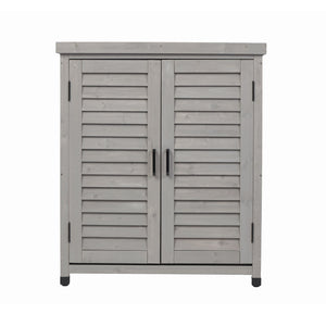 Potting Bench With Storage Cabinet And Metal Table Top For Outdoor